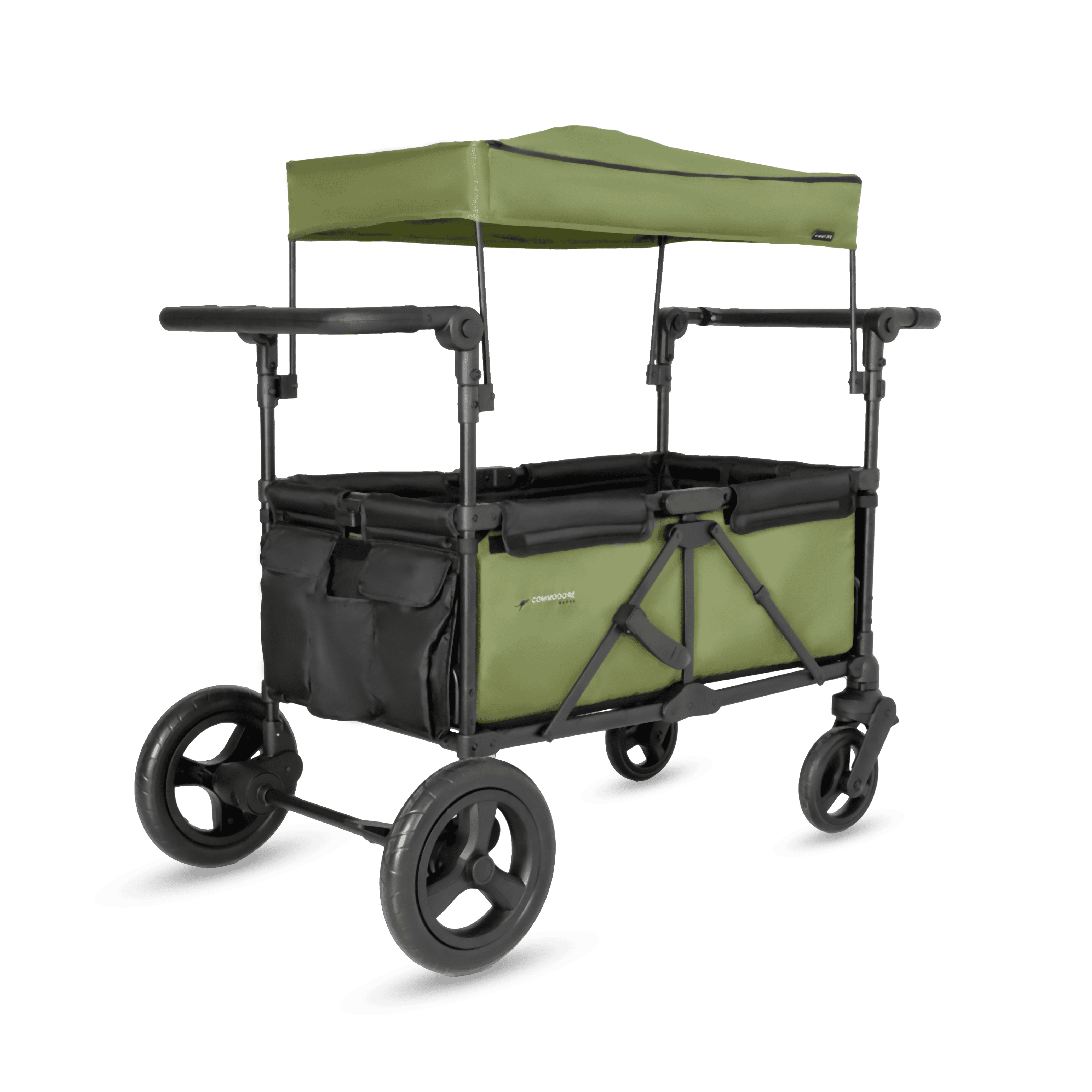 Green and black wagon with canopy on a transparent background