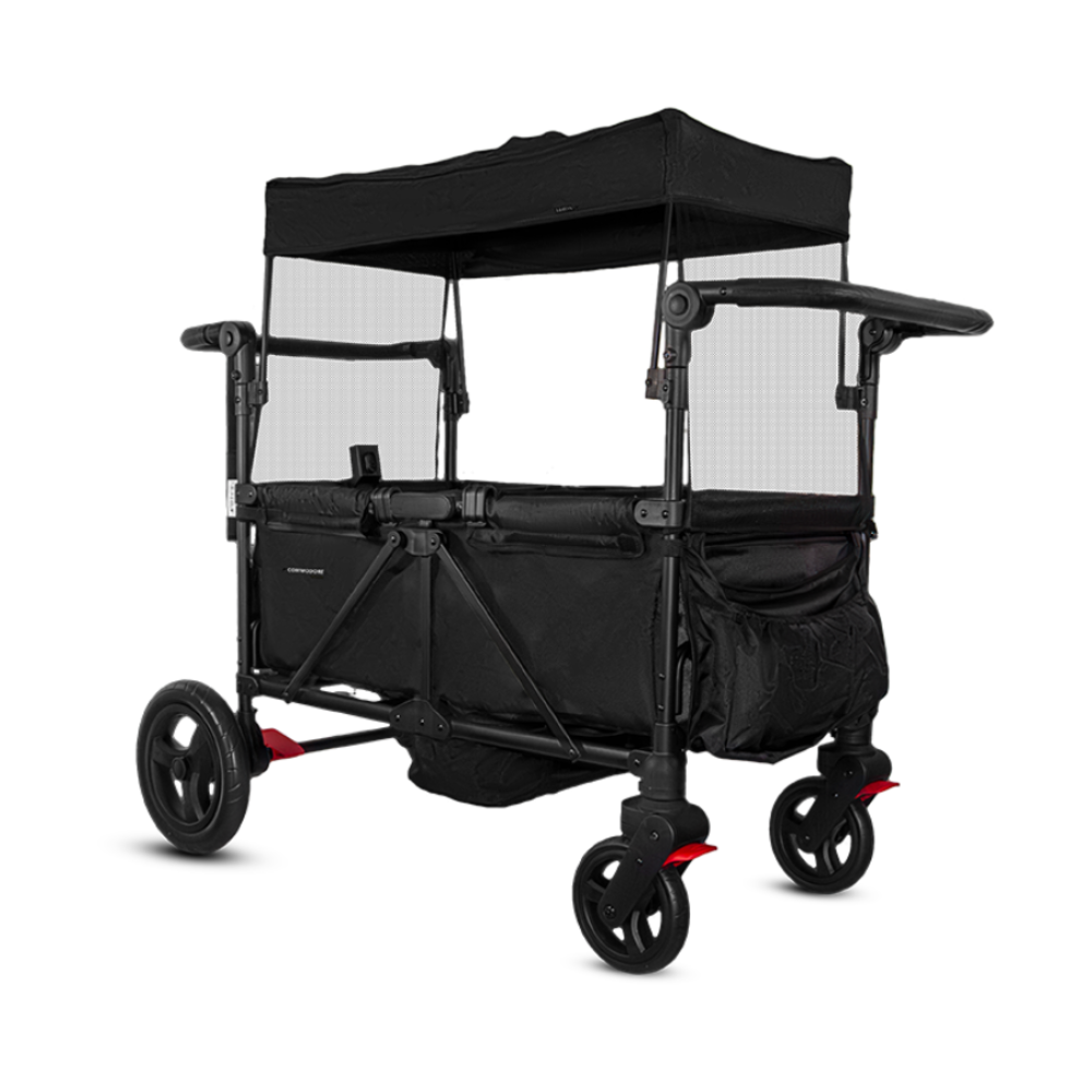 Black family wagon with canopy on a white background